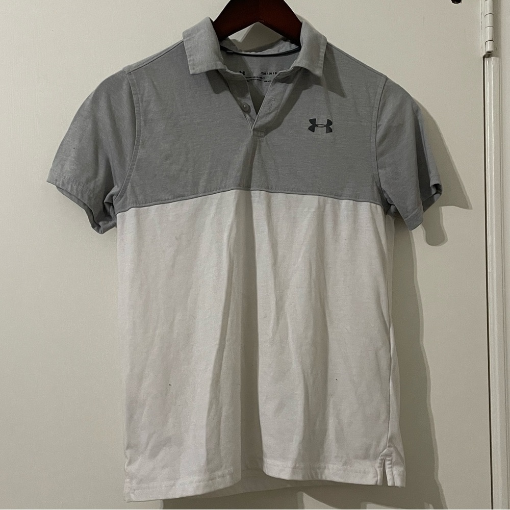 Under Armour Kids Gray and White Polo Shirt Size L